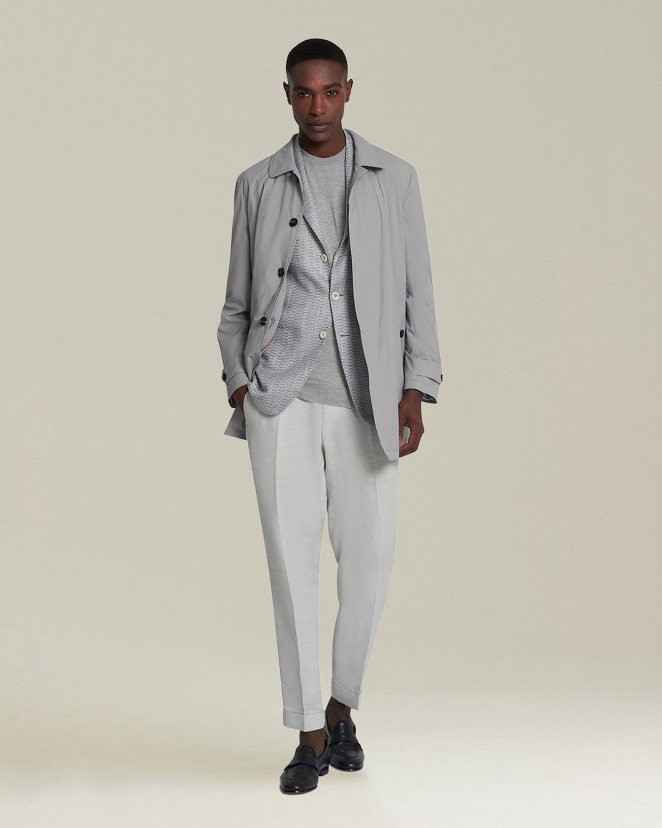Kiton Outerwear Soprabito Trenchcoat Grau Seide