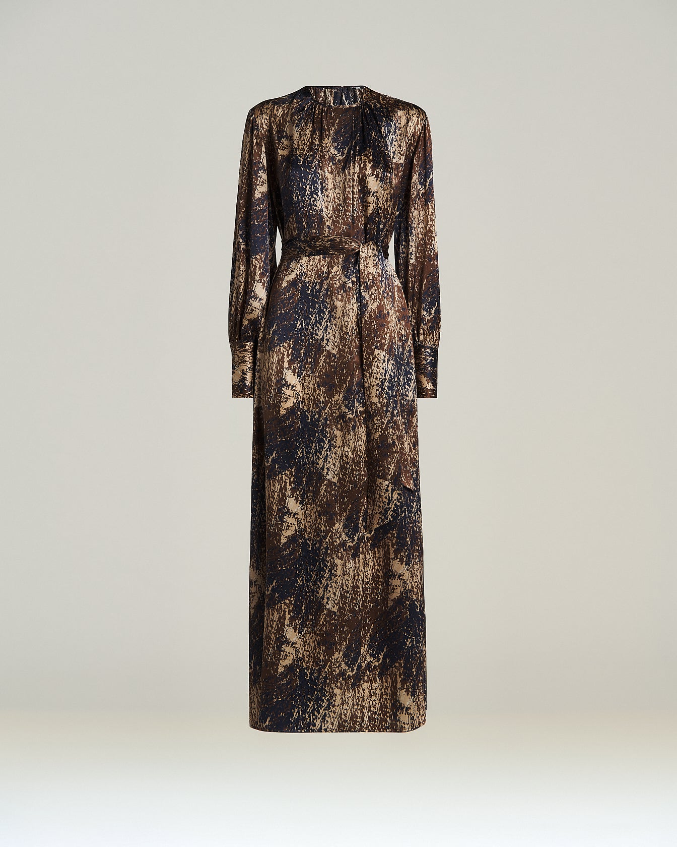 Kiton Seidenkleid Lang Braun Blau Print Größe 40