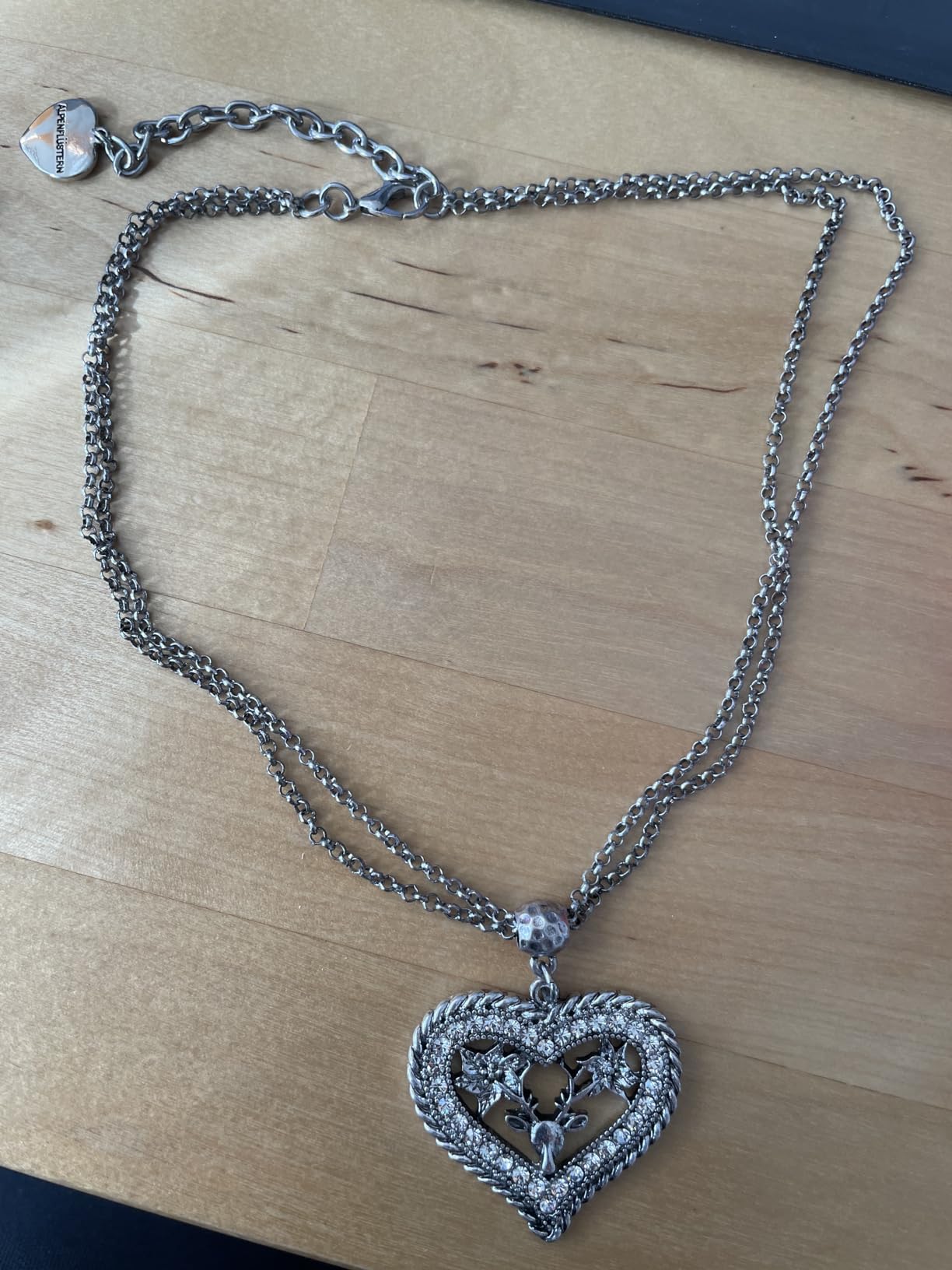 Alpenflüstern DAHEIM Trachtenkette DHK167 Herz Hirsch antik-silber