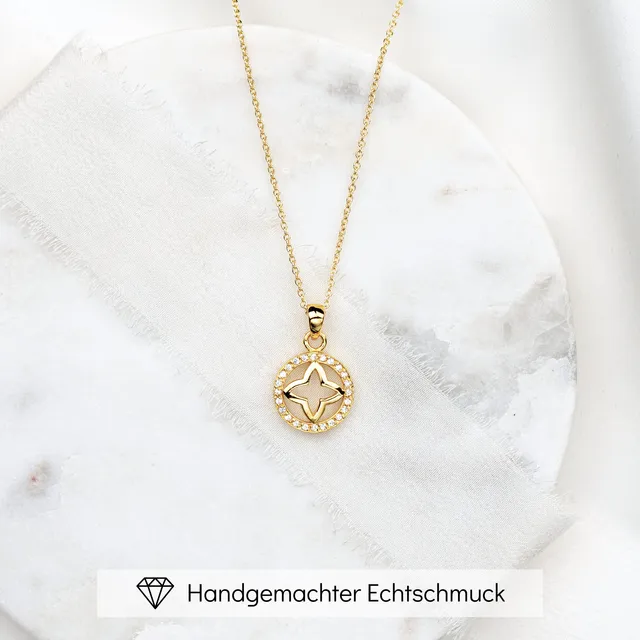 Perlenbräute Halskette Olivia Anhänger Gold 45 cm Zirkonia