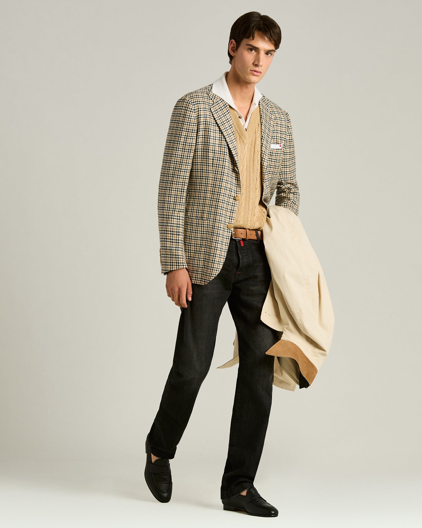 Kiton Sakko einreihig Cashmere Wolle Seide beige Micro