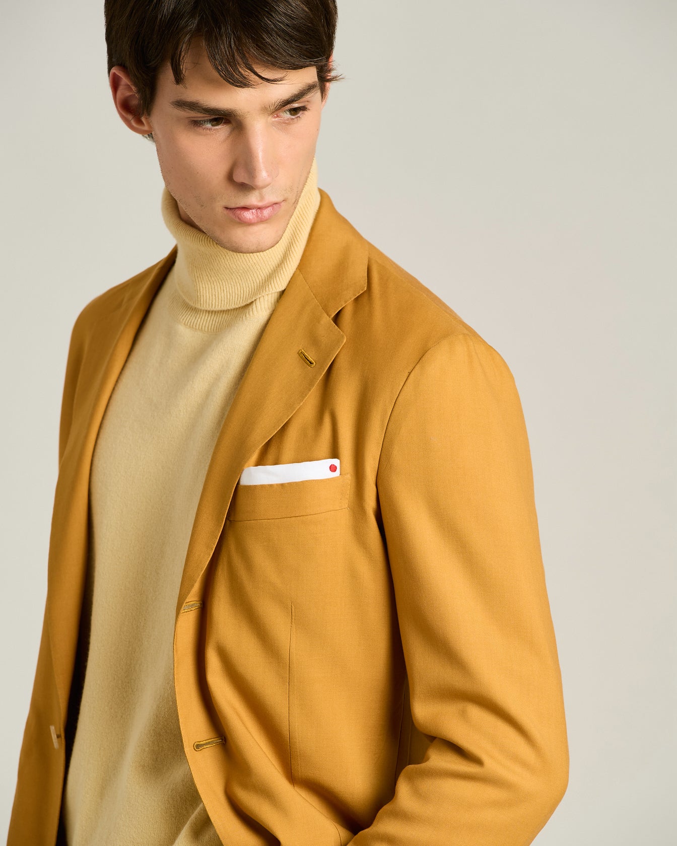 Kiton Jackets Mustard Cashmere Sakko einreihig Größe 50