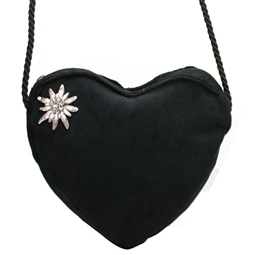 Alpenflüstern DAHEIM DTA066 Herztasche schwarz Strass-Edelweiß