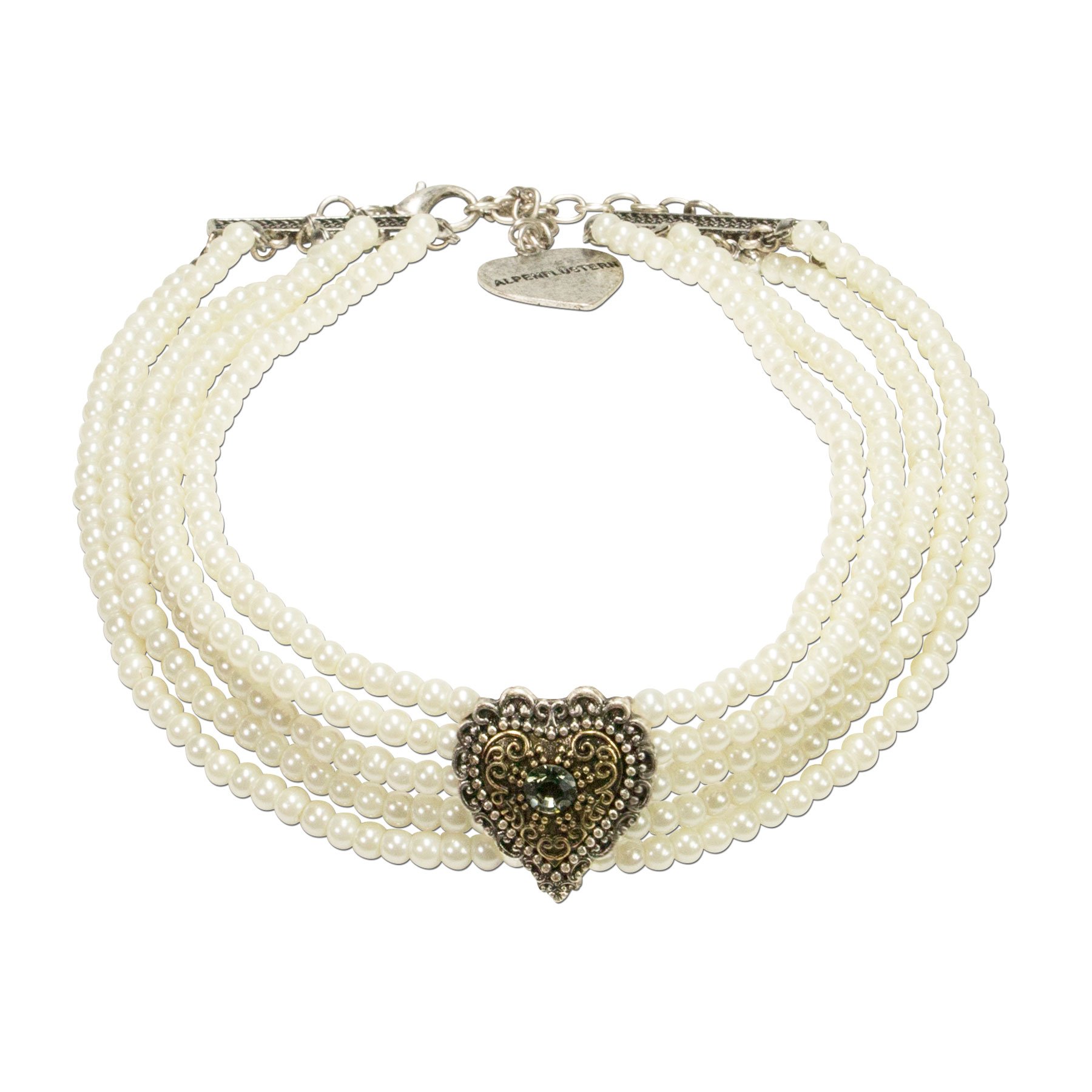 Alpenflüstern Margarethe Trachtenschmuck Set Perlenkette Herz Creme