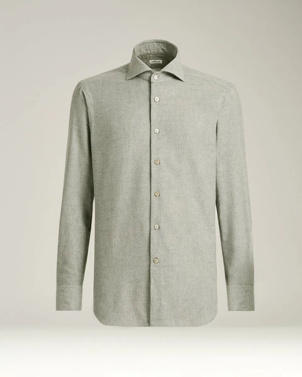 Kiton Shirts Anthracite Flannel Hemd Seide Kaschmir 40