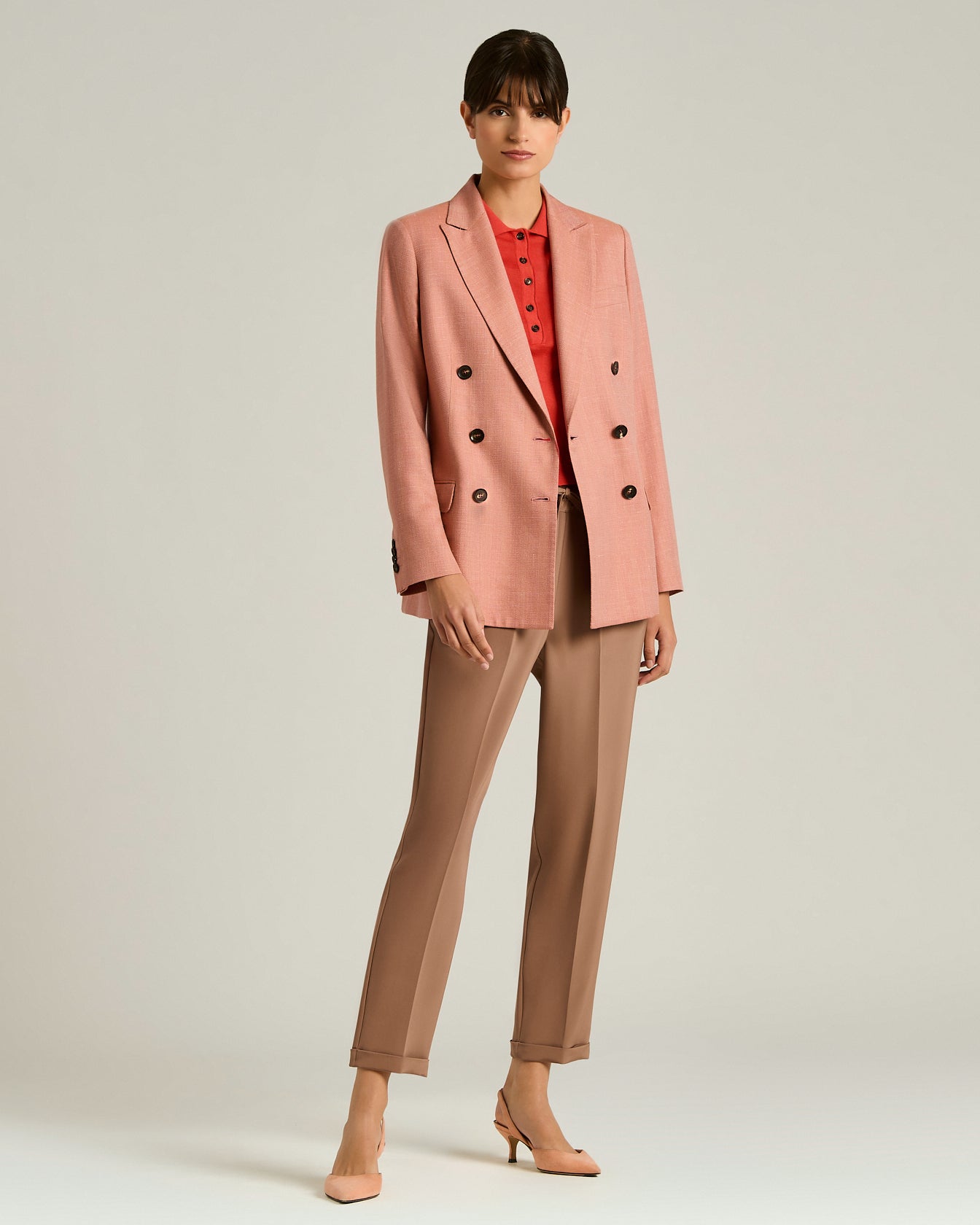 Kiton Jacket Zweireihiger Blazer Wolle Seide Leinen Rose
