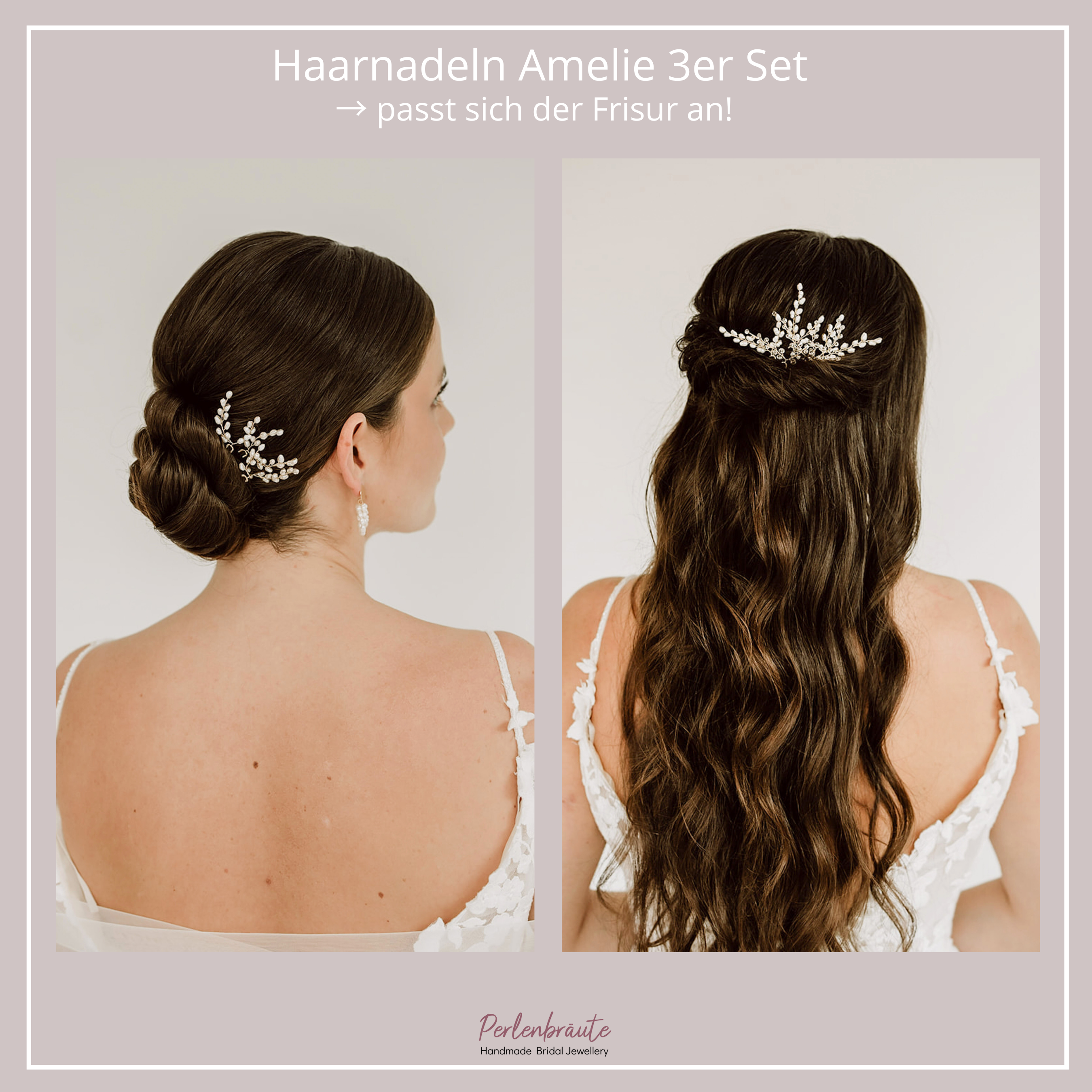 Perlenbräute Amelie Haarnadeln Brautschmuck Gold 3er Set