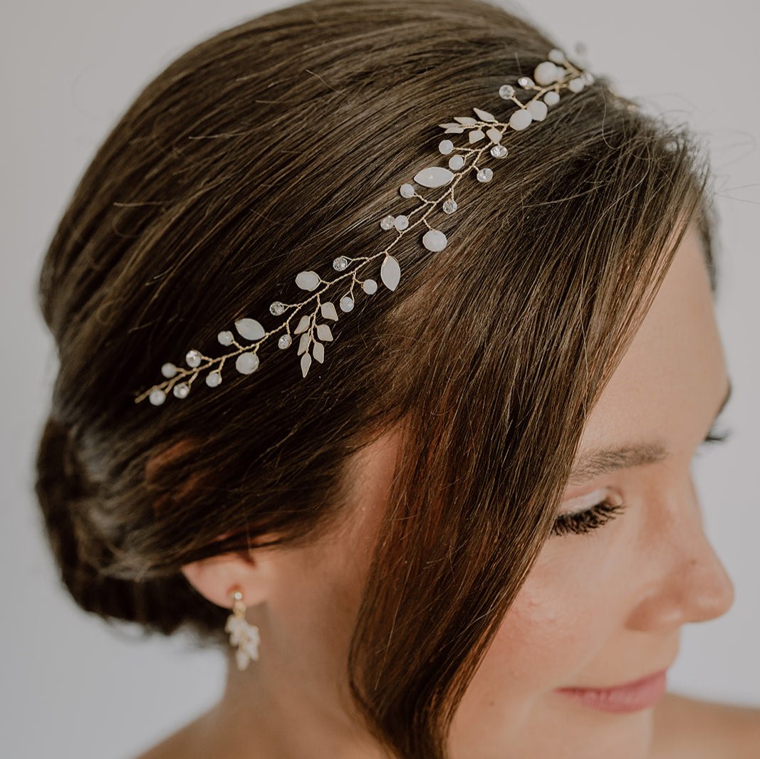 Perlenbräute Lana Headpiece Braut-Haarschmuck Gold 30 cm