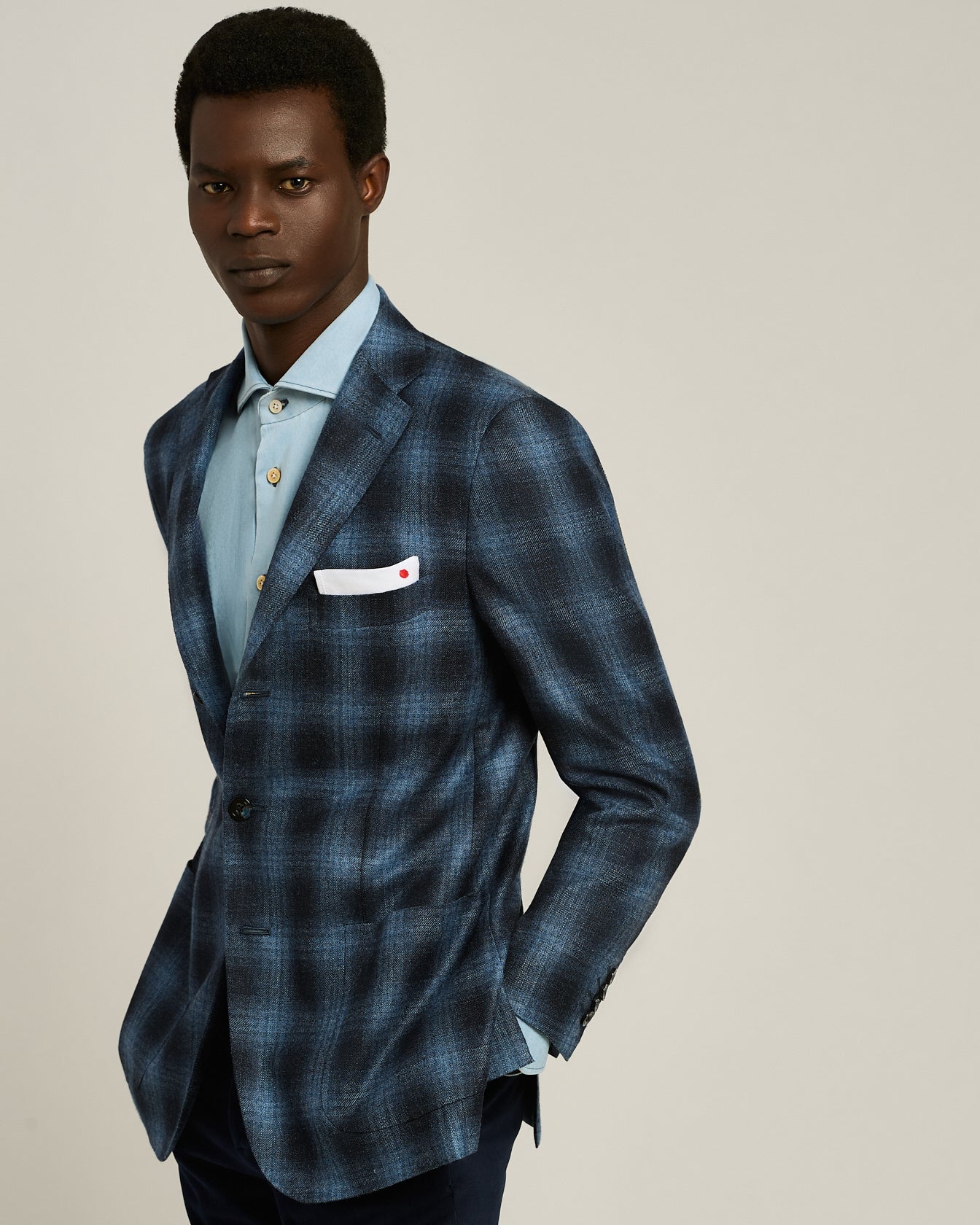 Kiton Jackets Blue Checked Sakko blau Kaschmir-Mix