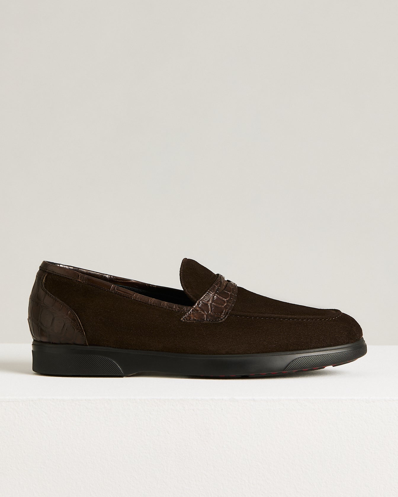 Kiton Shoes Loafer Kalbsleder Wildleder Braun Krokodil