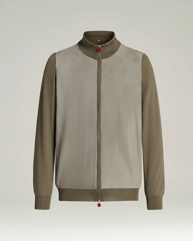 Kiton Jacke Kaschmir Seide grau Lammleder Gr. L