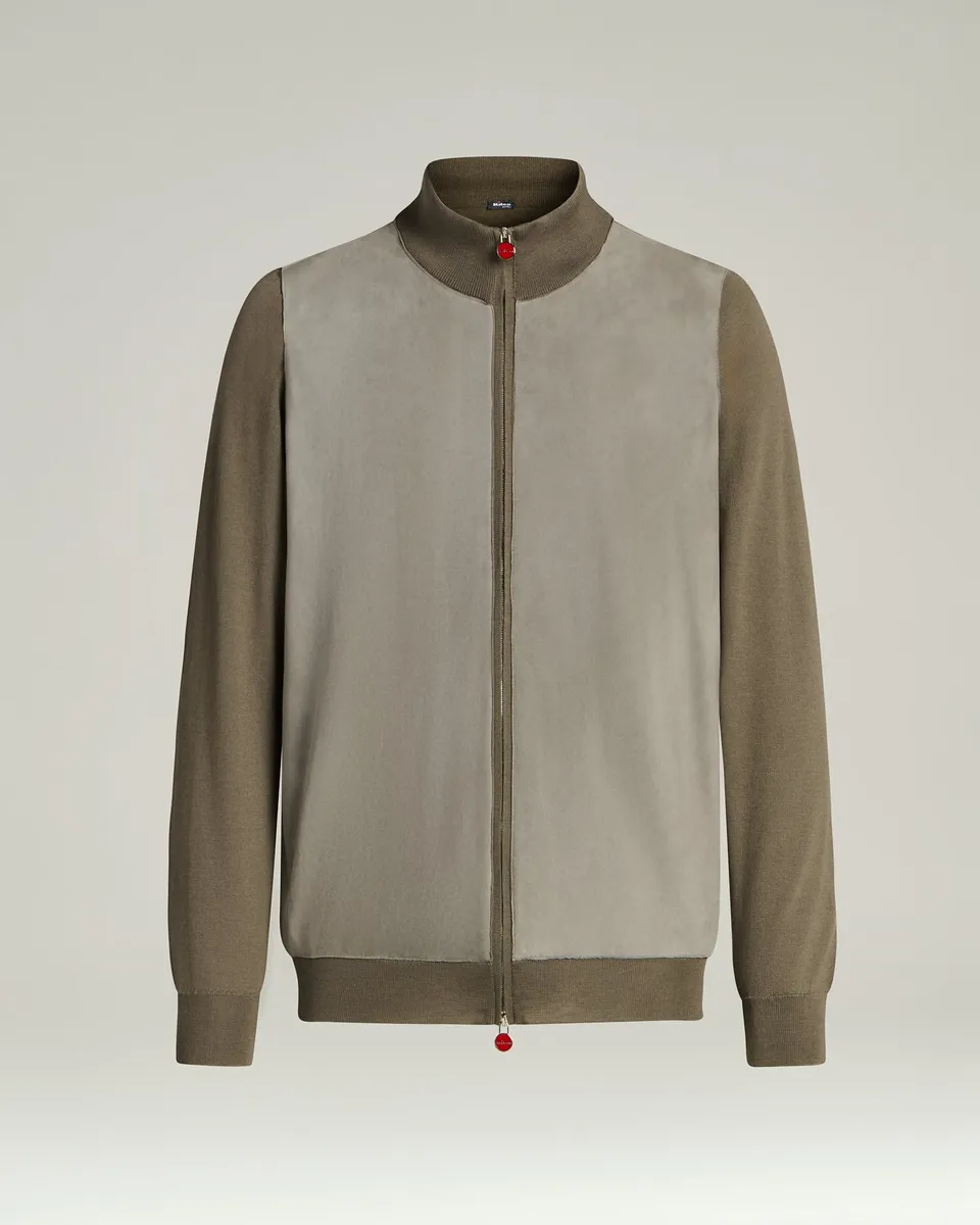 Kiton Jacke Kaschmir Seide grau Lammleder Gr. L