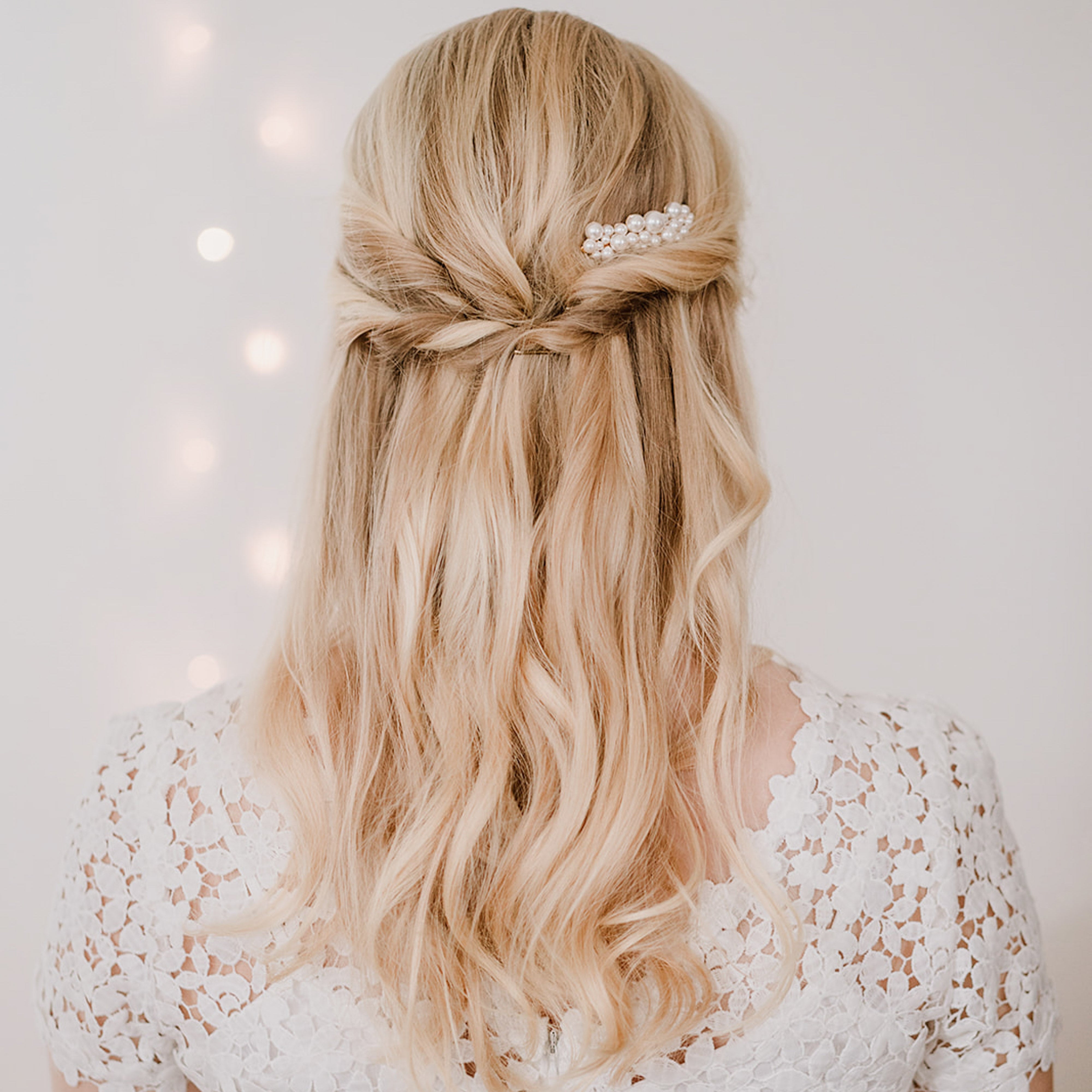 Perlenbräute Wilma Haarkamm Braut-Haarschmuck Gold Perlen 7 cm