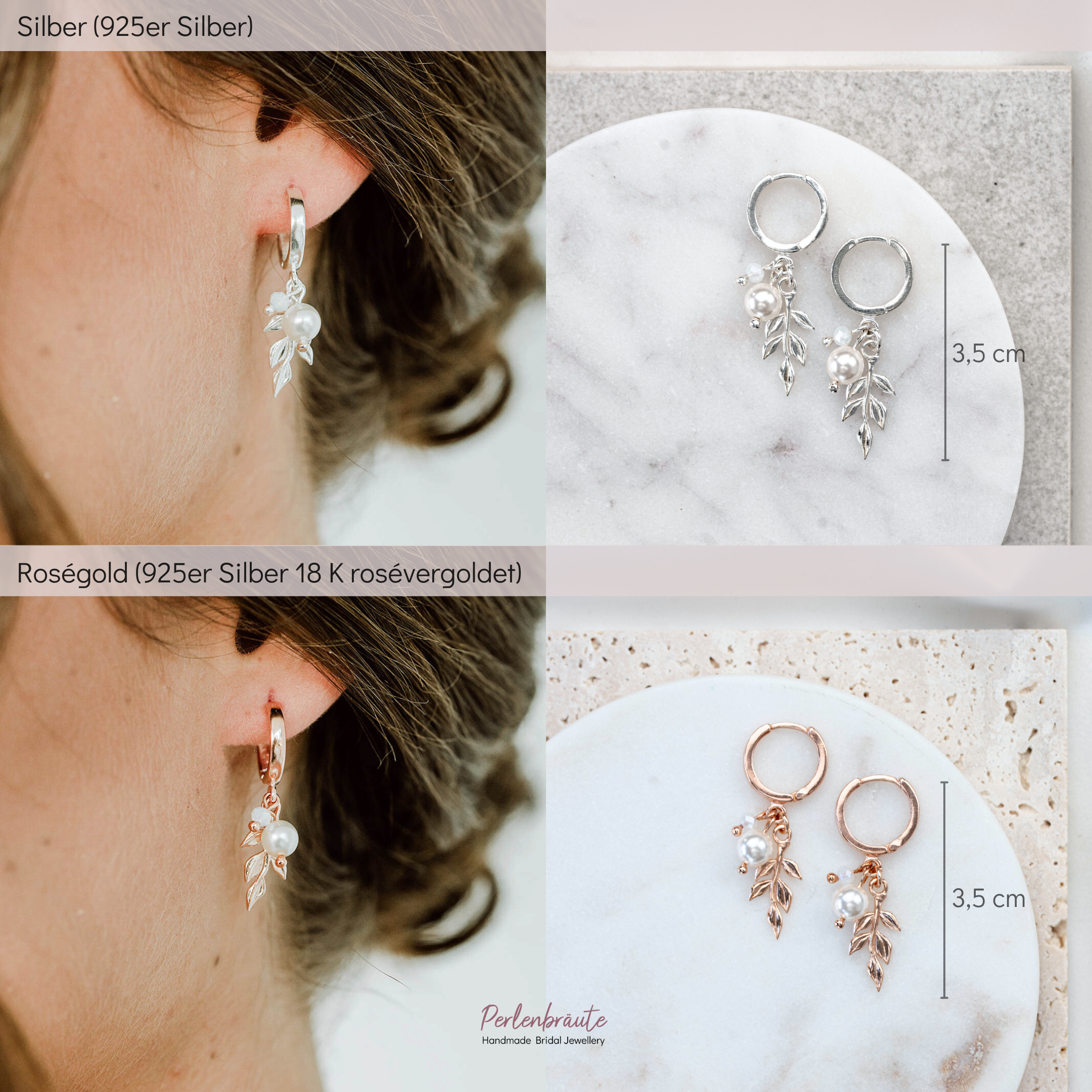 Perlenbräute Resi Creolen Ohrringe Gold 3,5 cm Perle