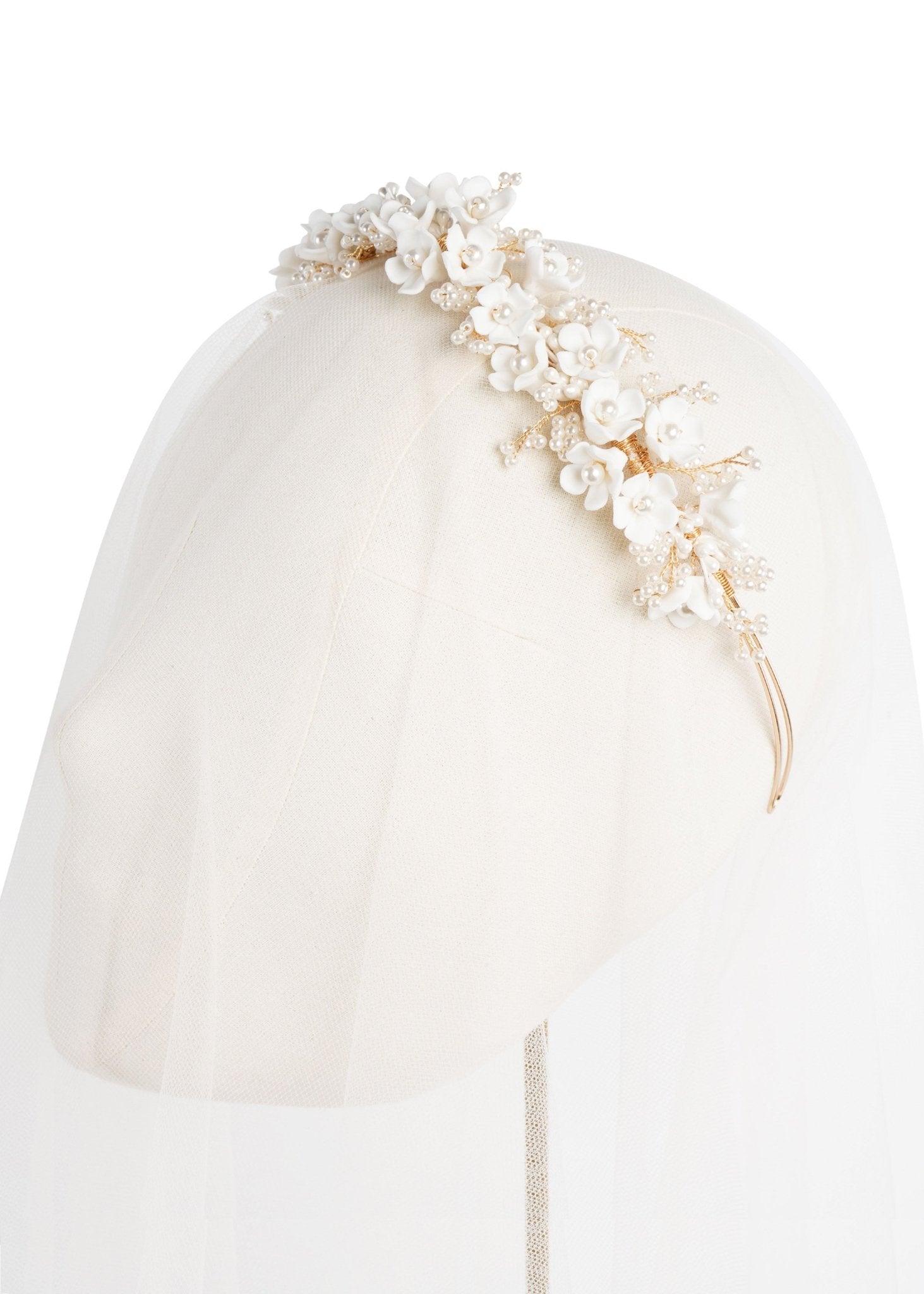 Elizabeth Bower Snowdrop Floral Haarband Silber Keramikblumen