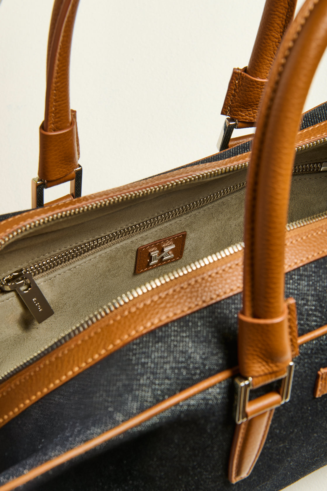 Kiton Kiss Me Tasche Baumwolle Leder TU natur