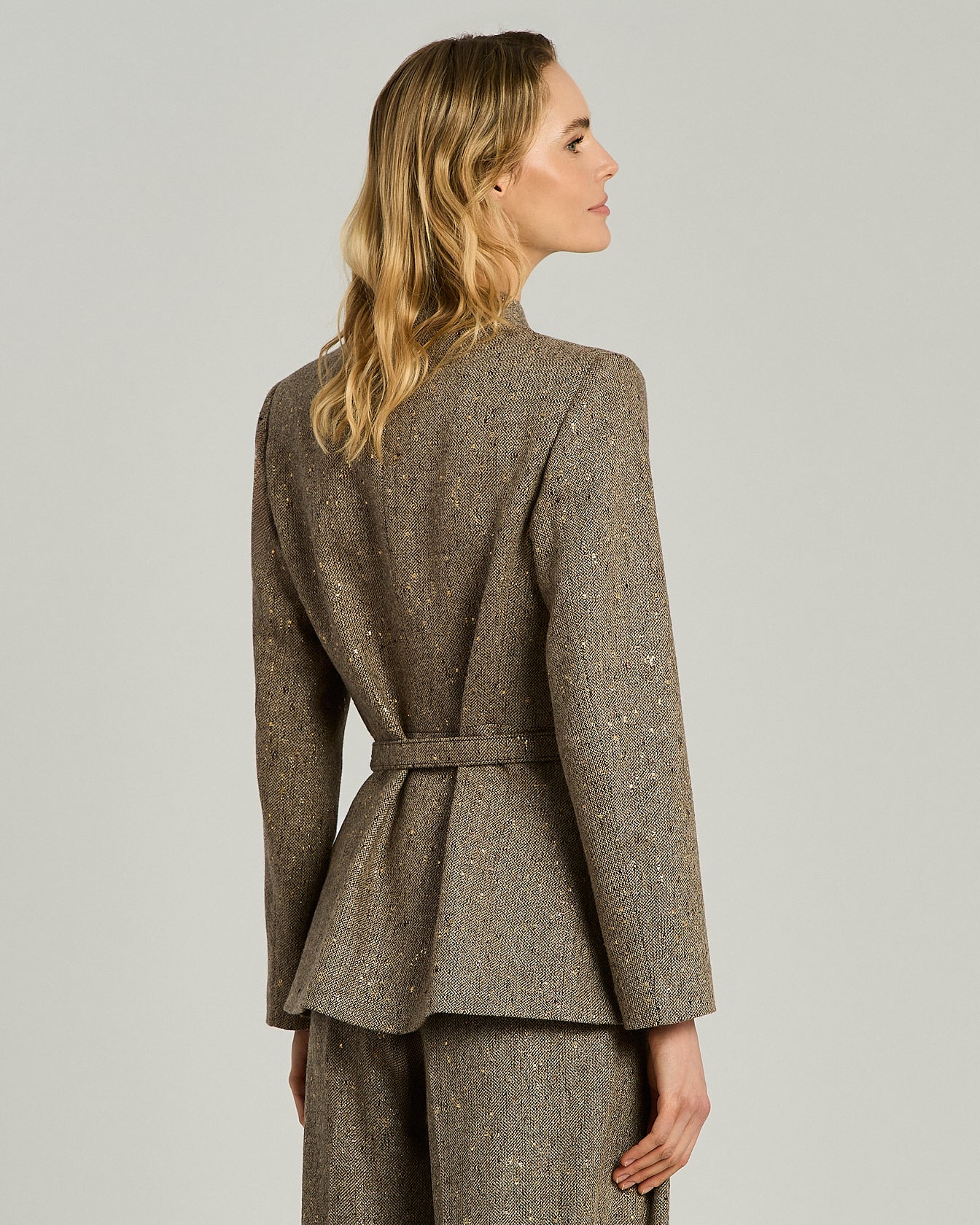 Kiton Jackets Brown Bouclé Tweed Gürteljacke Größe 40