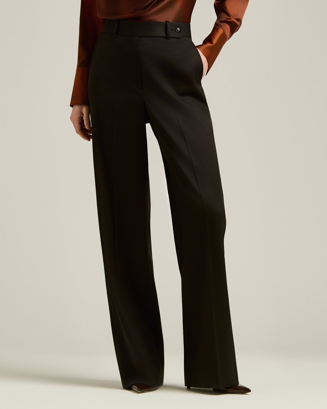 Kiton Palazzo Hose Dunkelbraun Größe 40