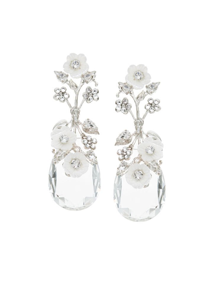 Elizabeth Bower Anemone Dew Drop Ohrringe Rhodium Glas-Tropfen 59mm
