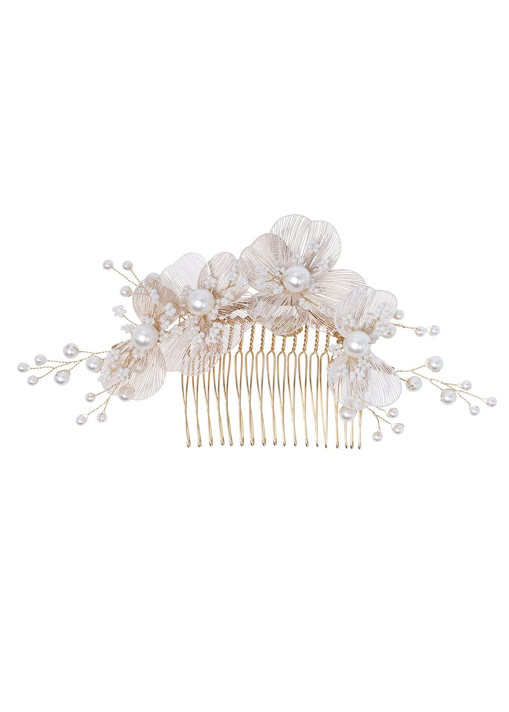 Elizabeth Bower Orchid Floral Haarkamm Mattgold Perle