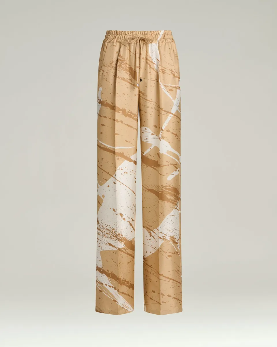 Kiton Wide Leg Hose Seide Kamel abstrakt