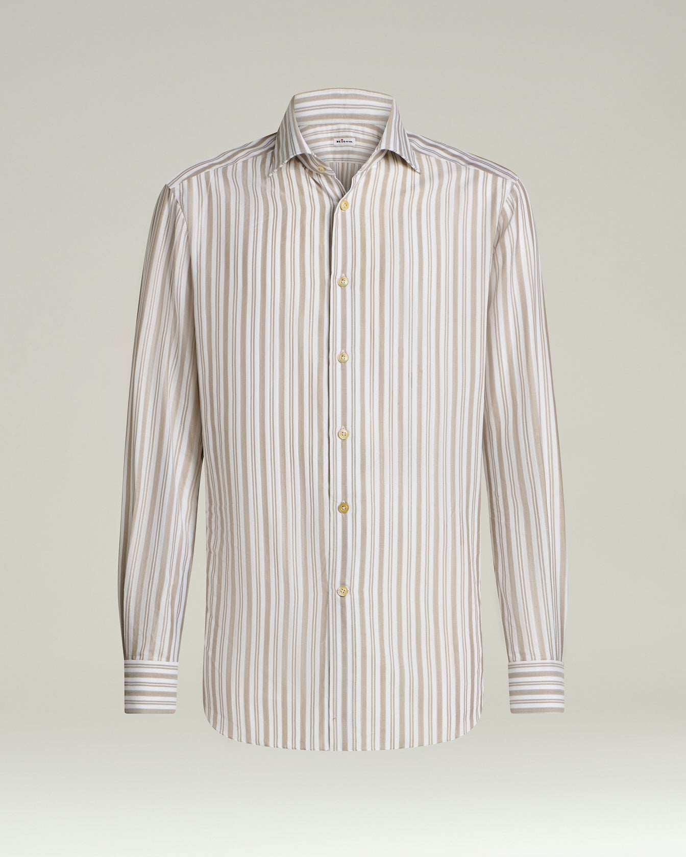 Kiton Shirts Striped Cotton Hemd braun gestreift Baumwolle