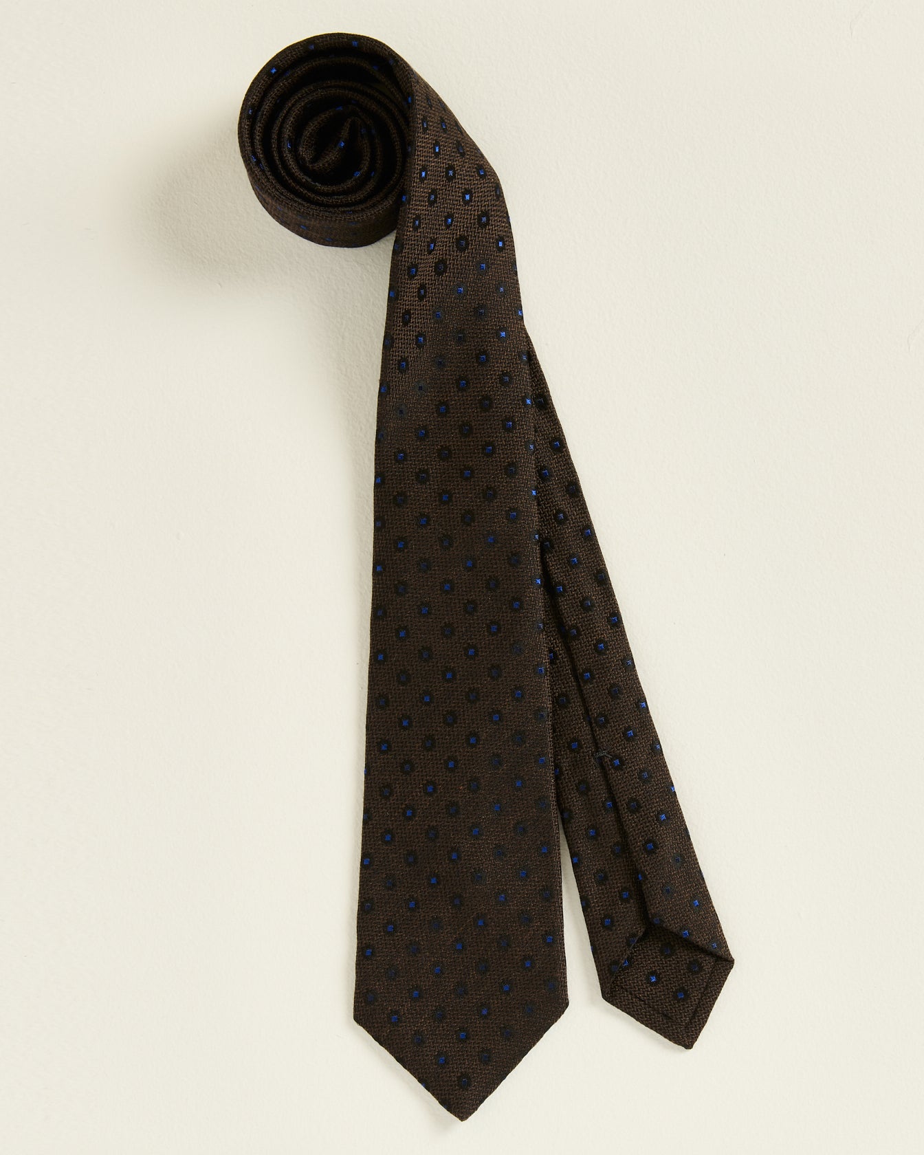 Kiton Krawatte Seide Tupfen blau auf braun 148cm