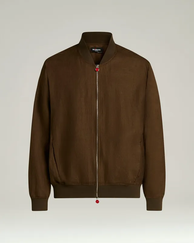 Kiton Jackets Pure Linen Jacke Braun Reiverschluss Gr.52
