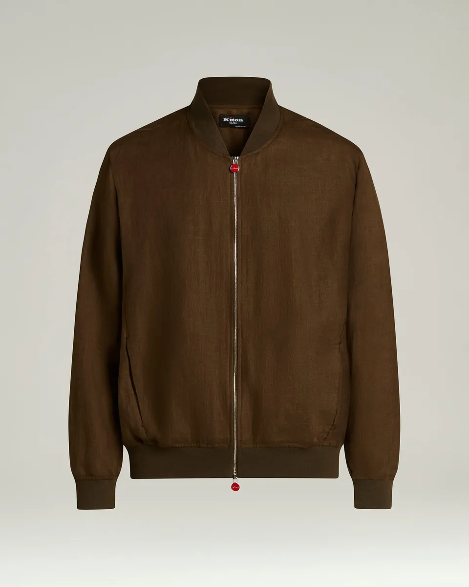 Kiton Jackets Pure Linen Jacke Braun Reiverschluss Gr.52