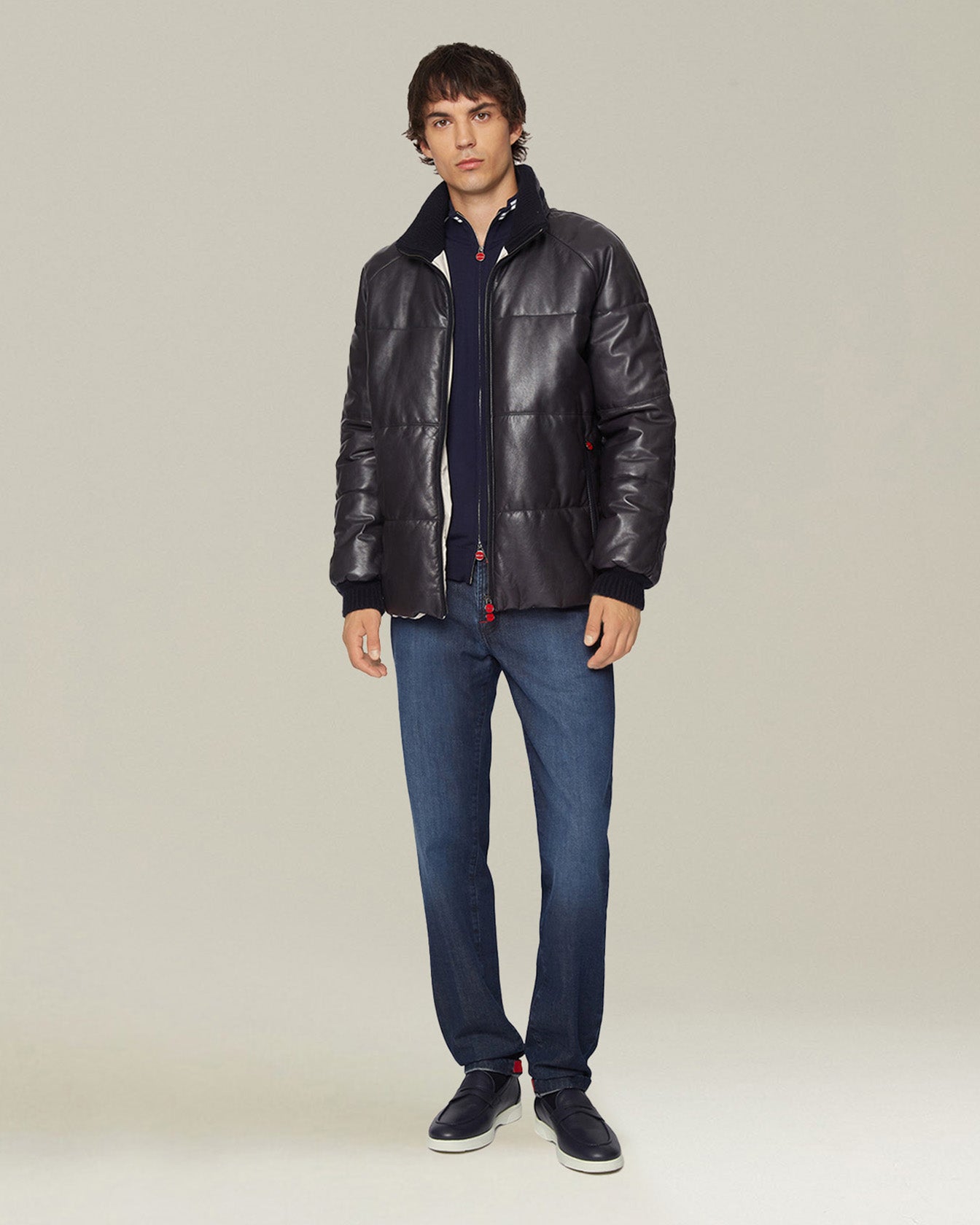 Kiton Cardigan Sporty Herren Strickjacke Wolle Kontrast