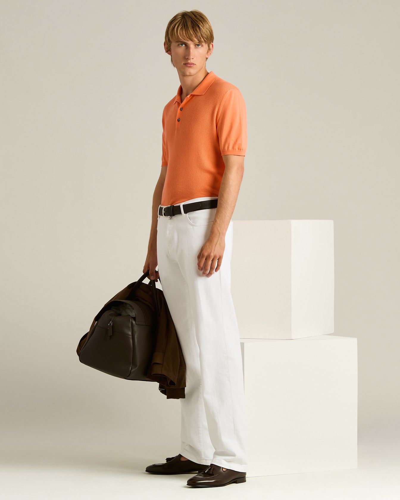Kiton Polo Ripp Polohemd Pfirsich Gr. M Baumwolle