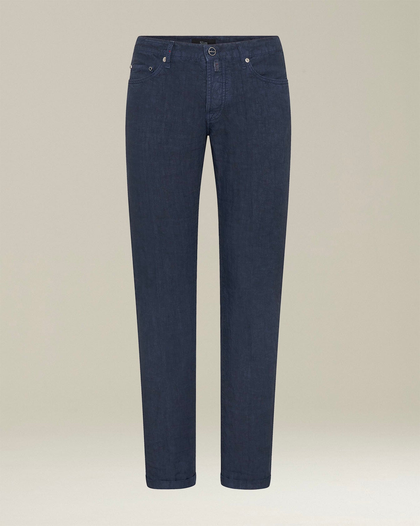 Kiton Pantaloni Lino Hose Leinen Fünftaschen blau slim