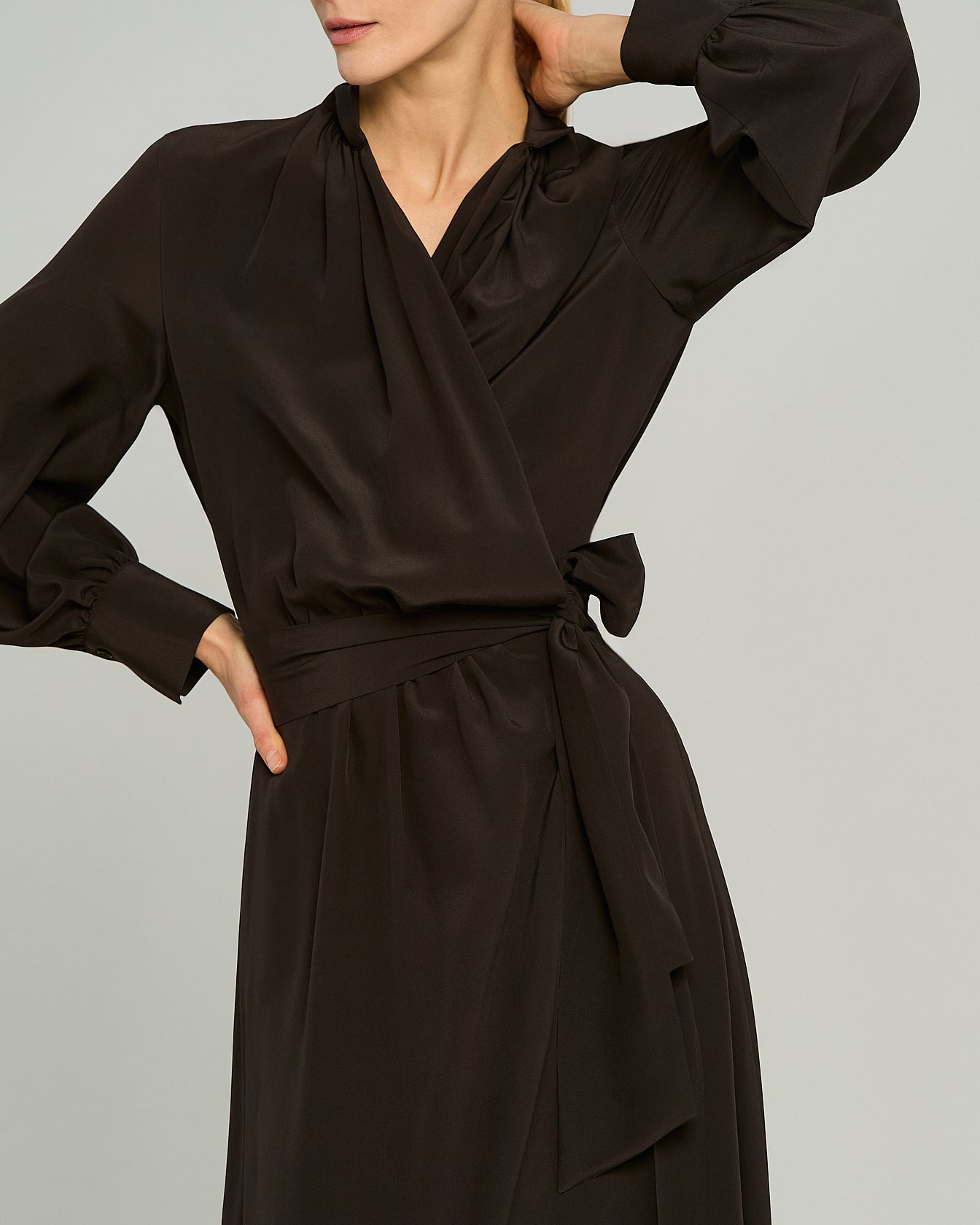 Kiton Seidenkleid Maxi Dunkelbraun Seide 40