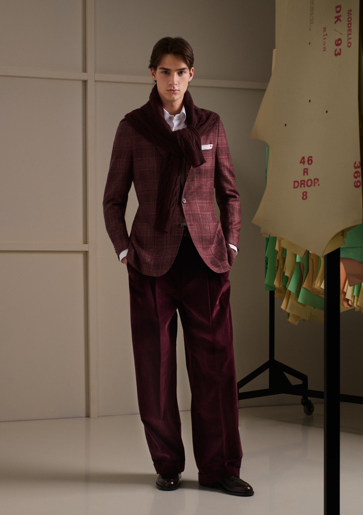 Kiton Jackets Bordeaux Checked Sakko Gr. 50 Kaschmir