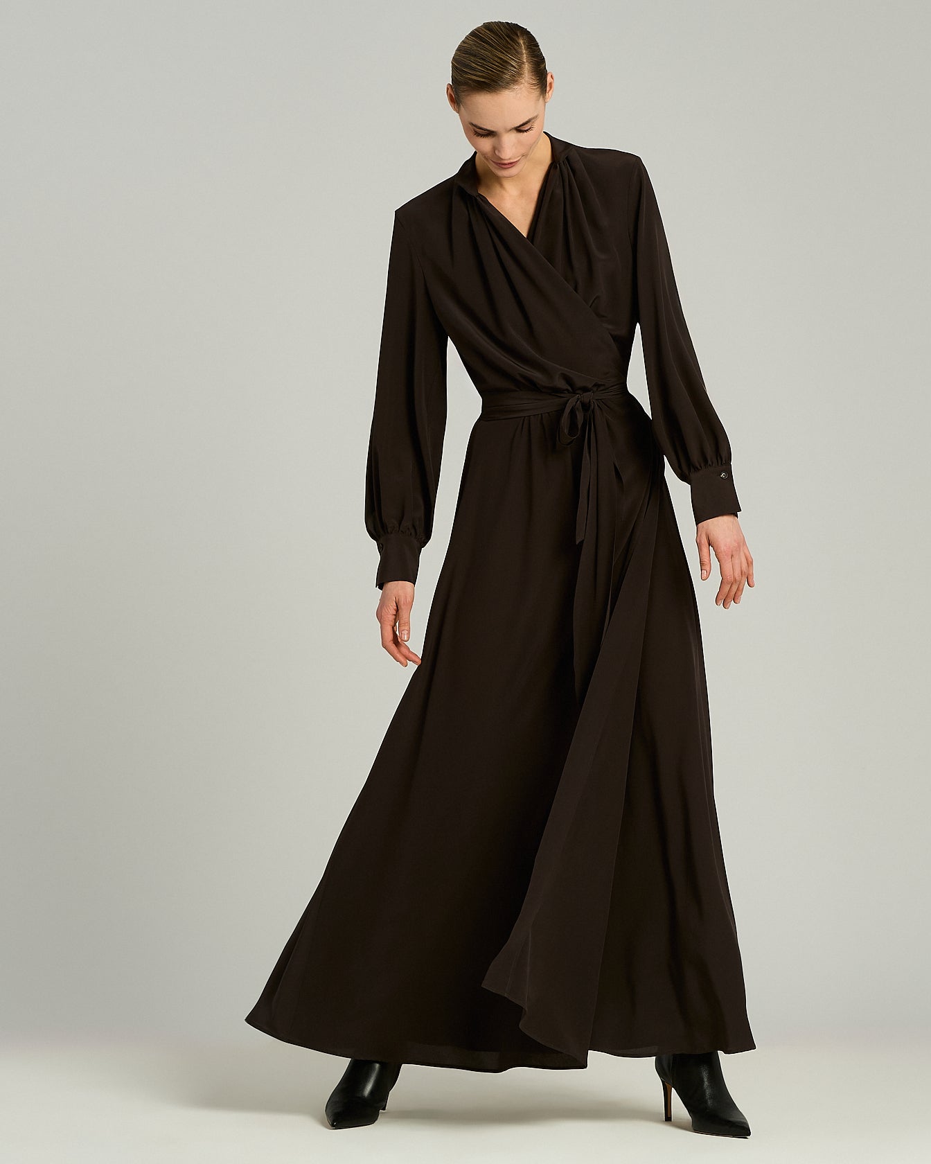 Kiton Seidenkleid Maxi Dunkelbraun Seide 40