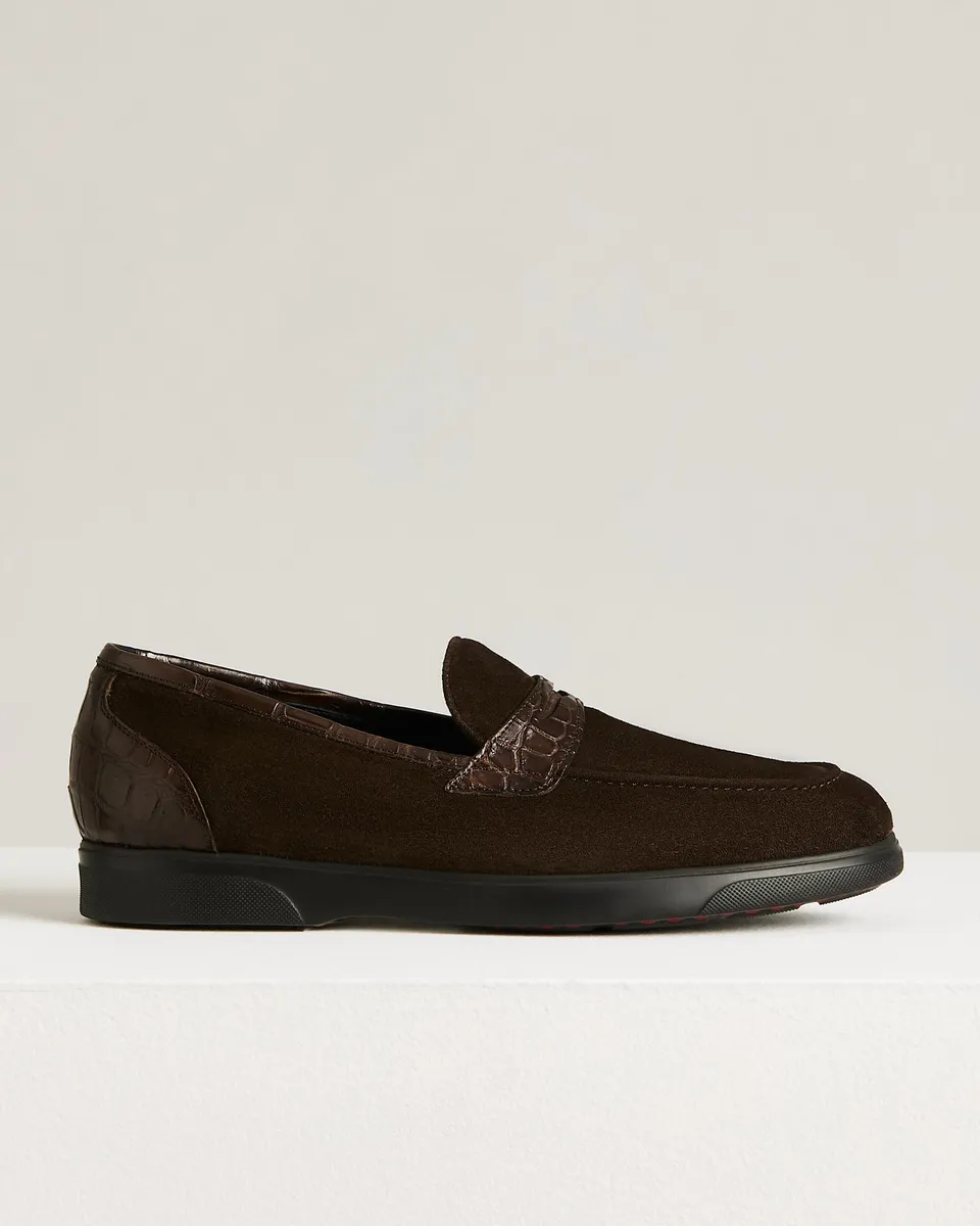 Kiton Shoes Loafer Kalbsleder Wildleder Braun Krokodil