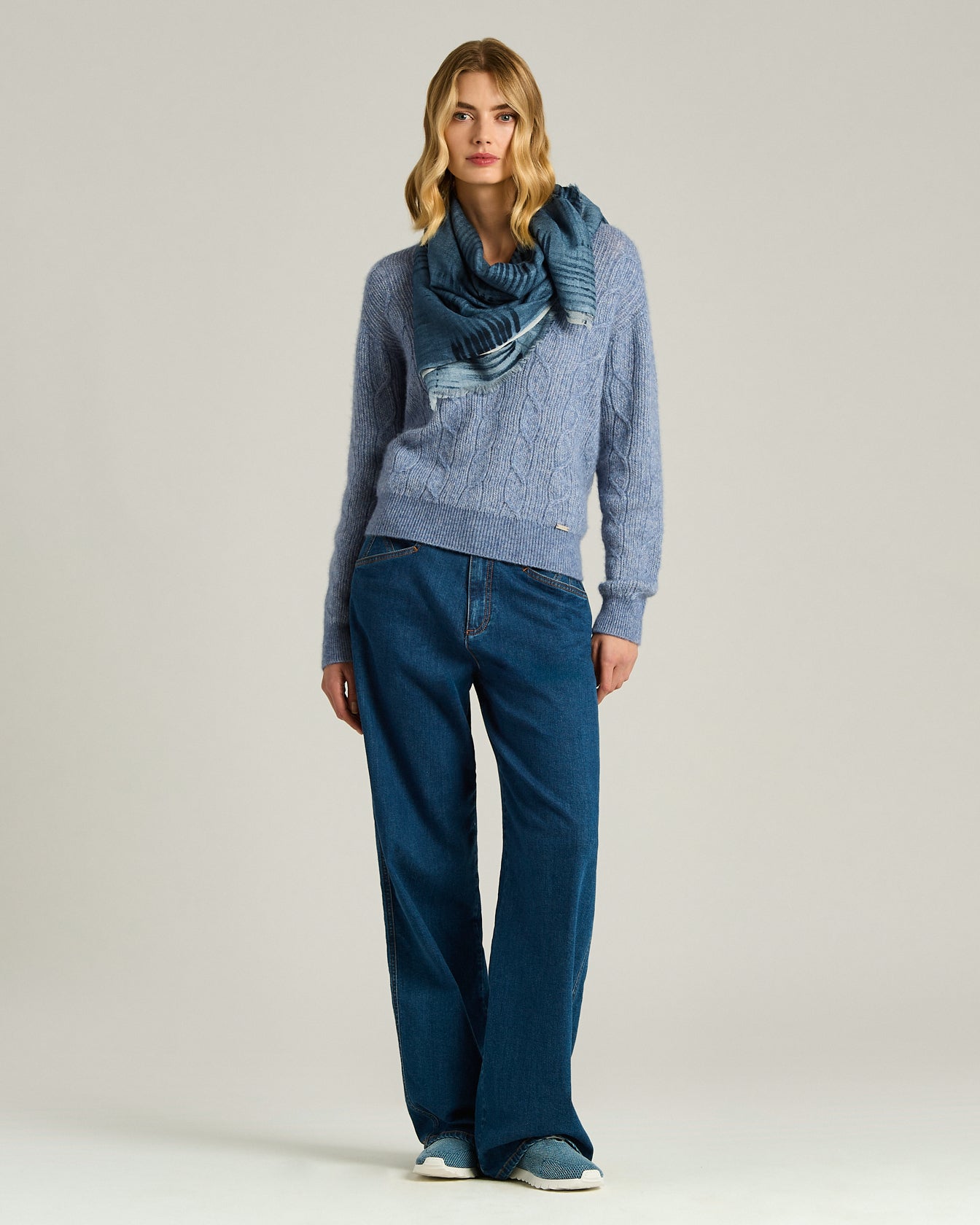 Kiton Stole Schal Kaschmir-Seide blau 90x200