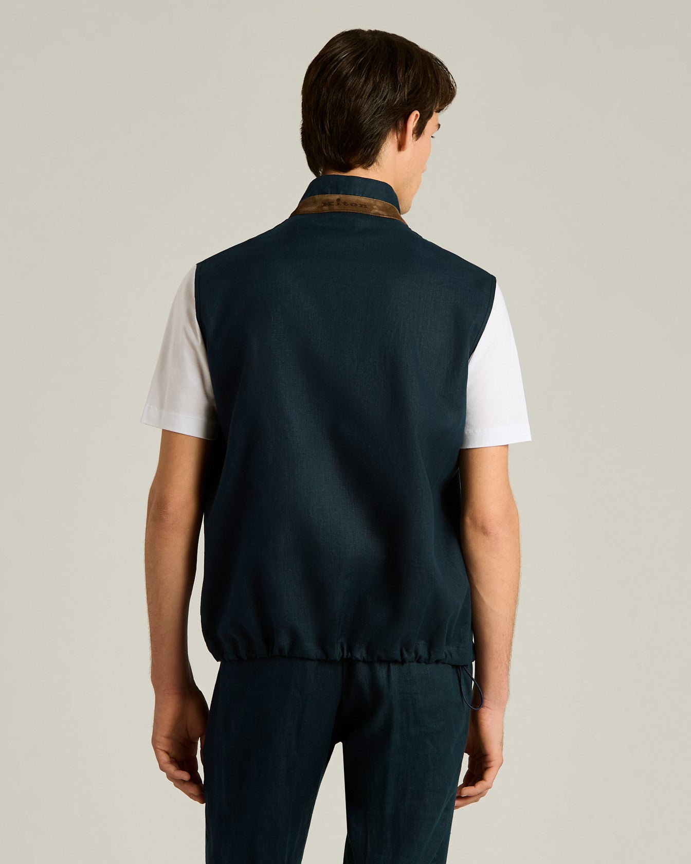 Kiton Gilet Weste navy Leinen Lammfellkragen