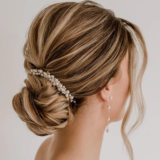 Perlenbräute Kylie Haarkamm mit Perlen und Kristallen Gold White Opal