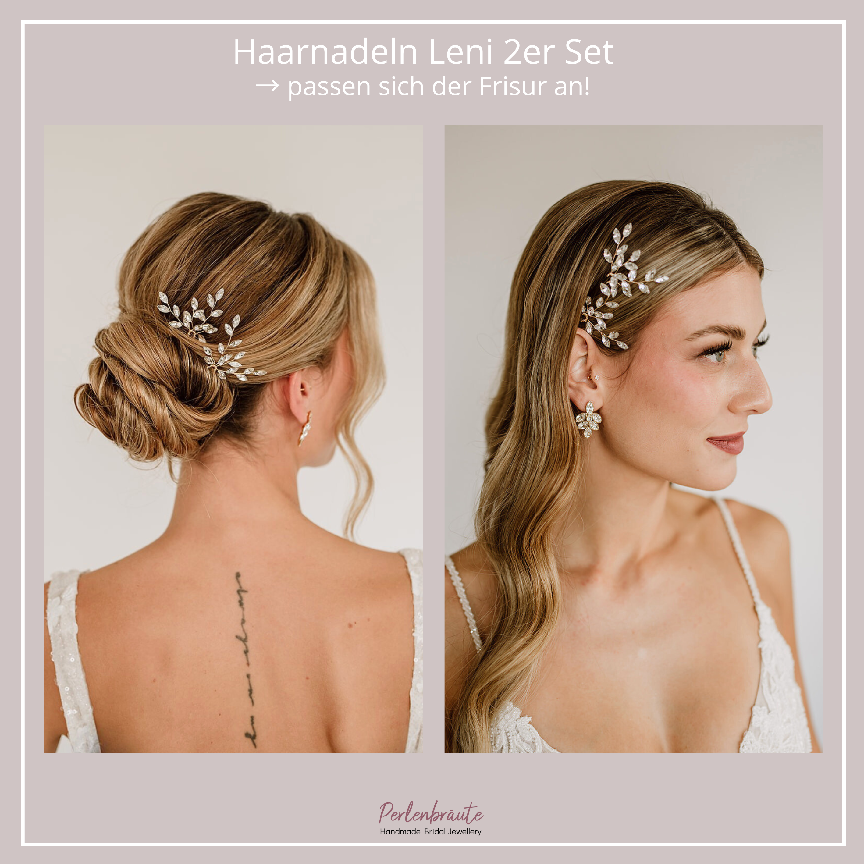 Perlenbräute Haarschmuck Leni Haarnadeln Silber Kristall