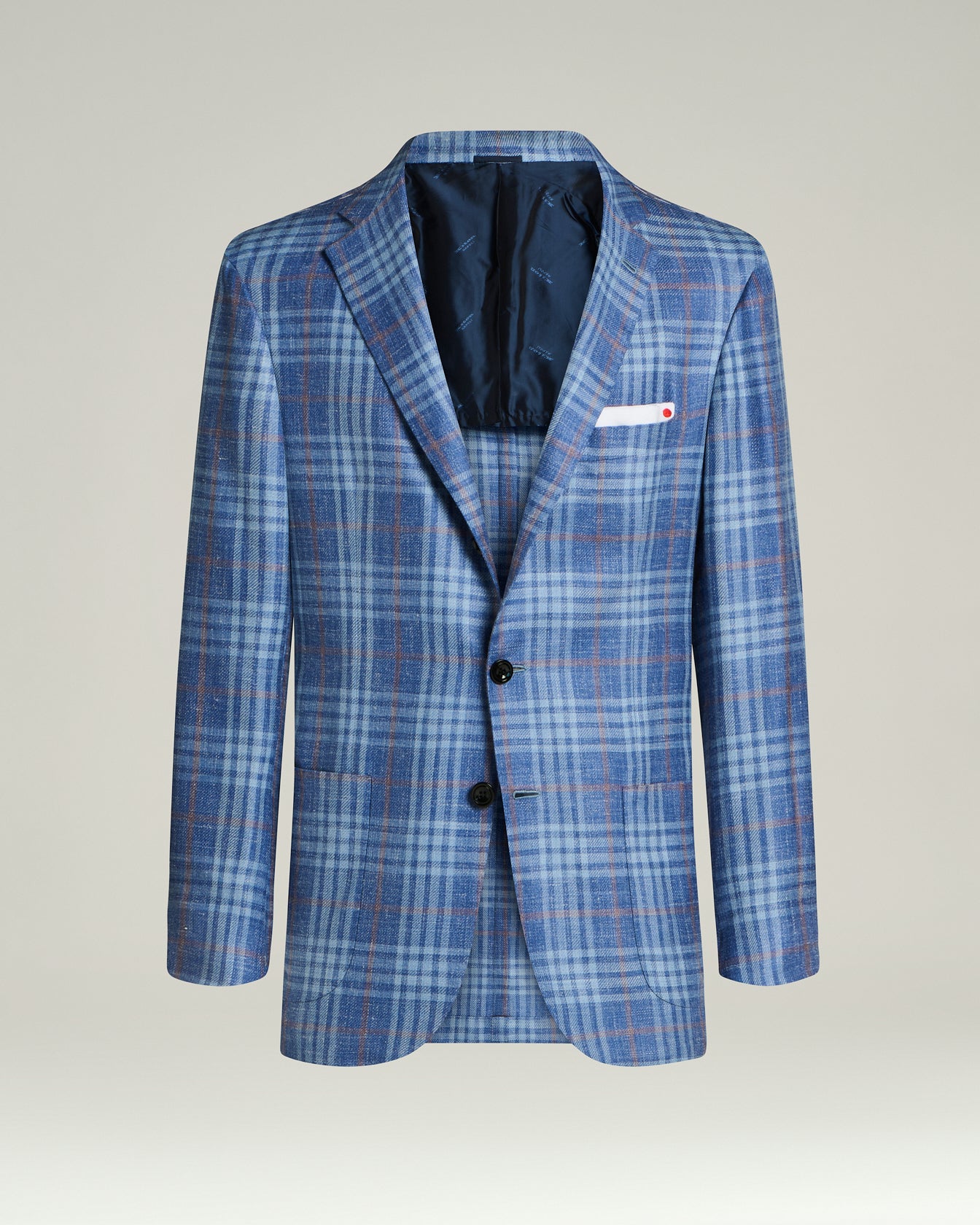 Kiton Jackets Sakko Kaschmir Seide Leinen kariert blau