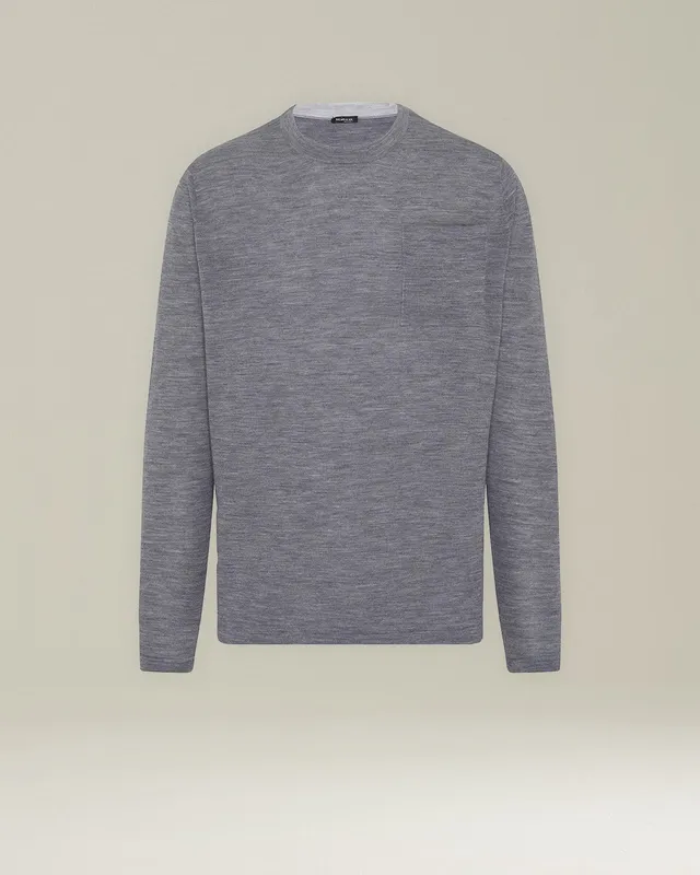 Kiton T-Shirt Lana Melange Wolle Langarm Shirt Herren