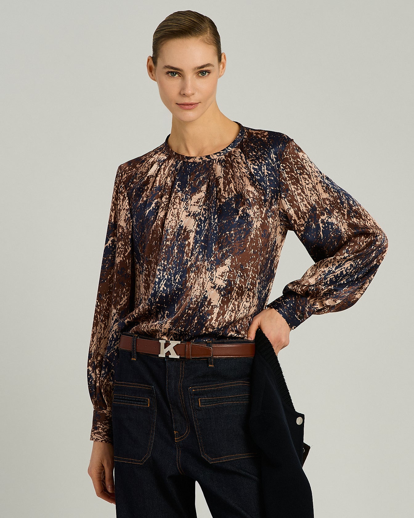 Kiton Artistic Print Blouse Seidenbluse bunt reine Seide