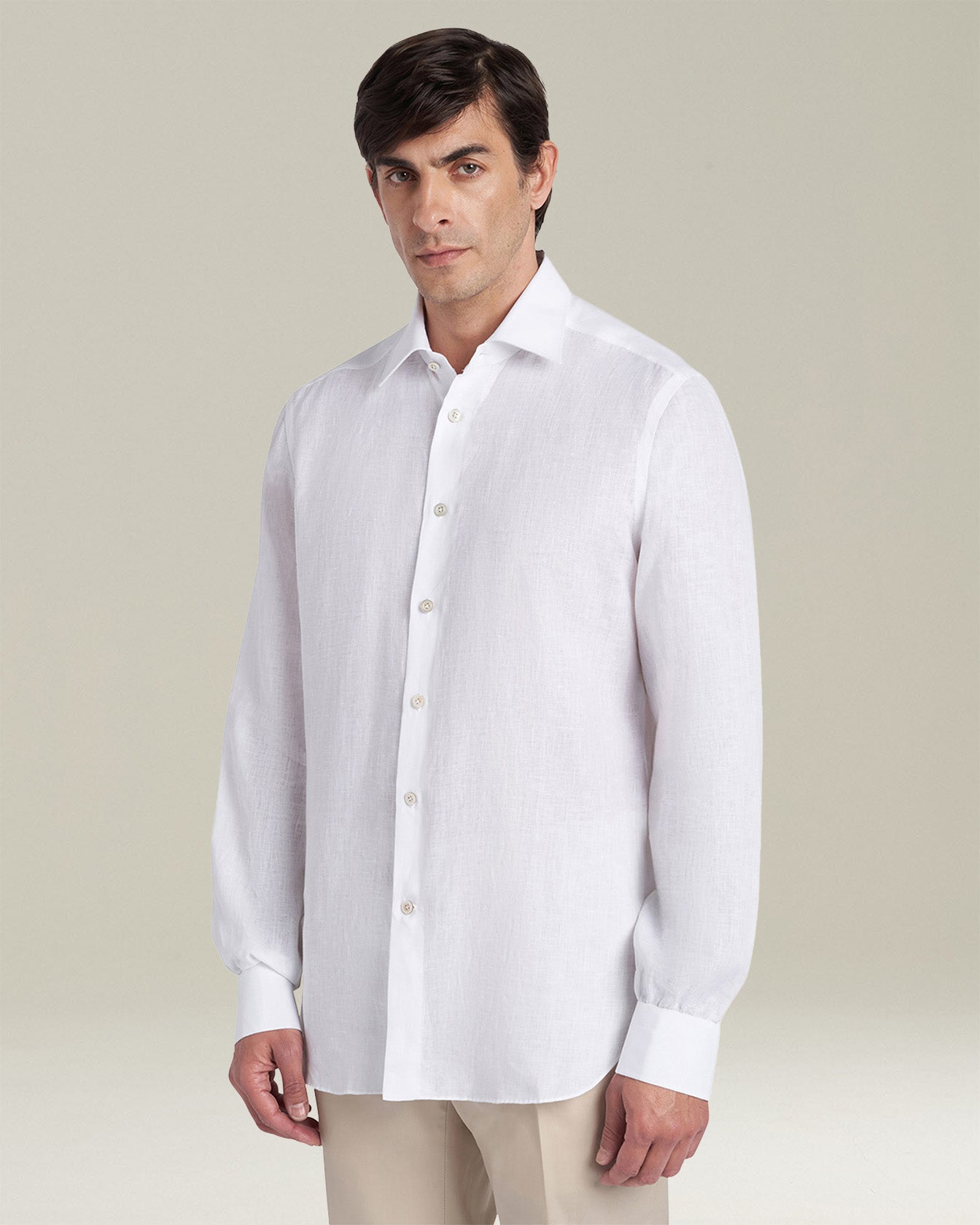 Kiton Linen Leinen Hemd Herren Weiß Perlmutt