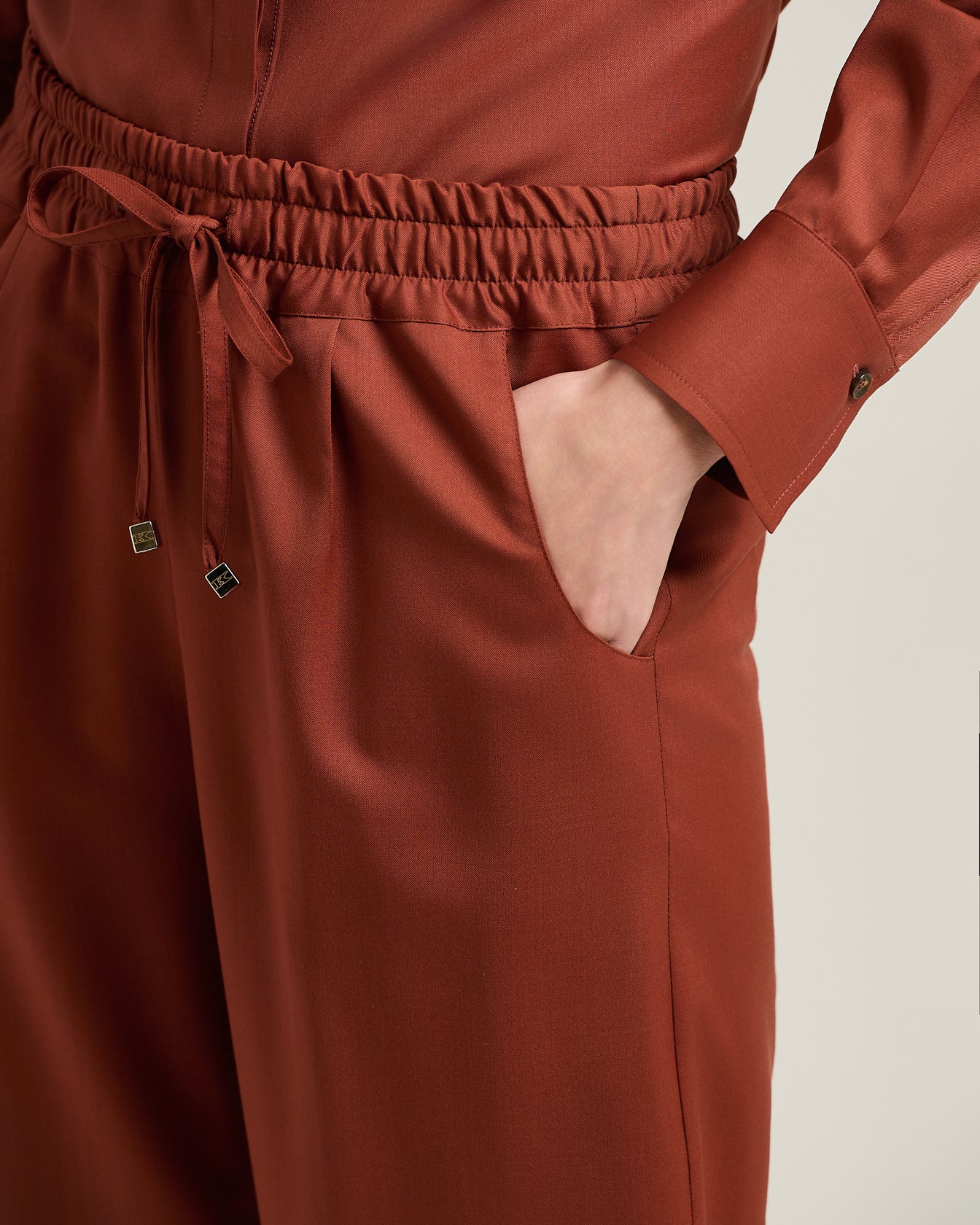 Kiton Palazzo Hose Wolle Terracotta elastisch