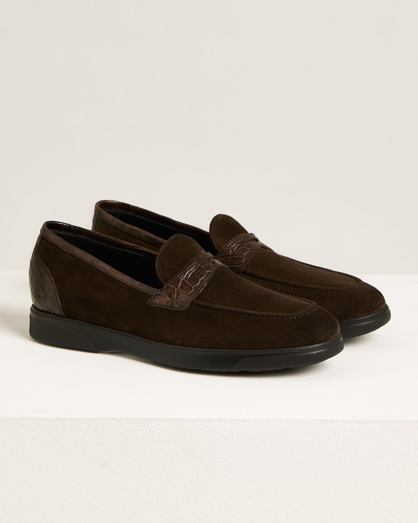 Kiton Shoes Loafer Kalbsleder Wildleder Braun Krokodil