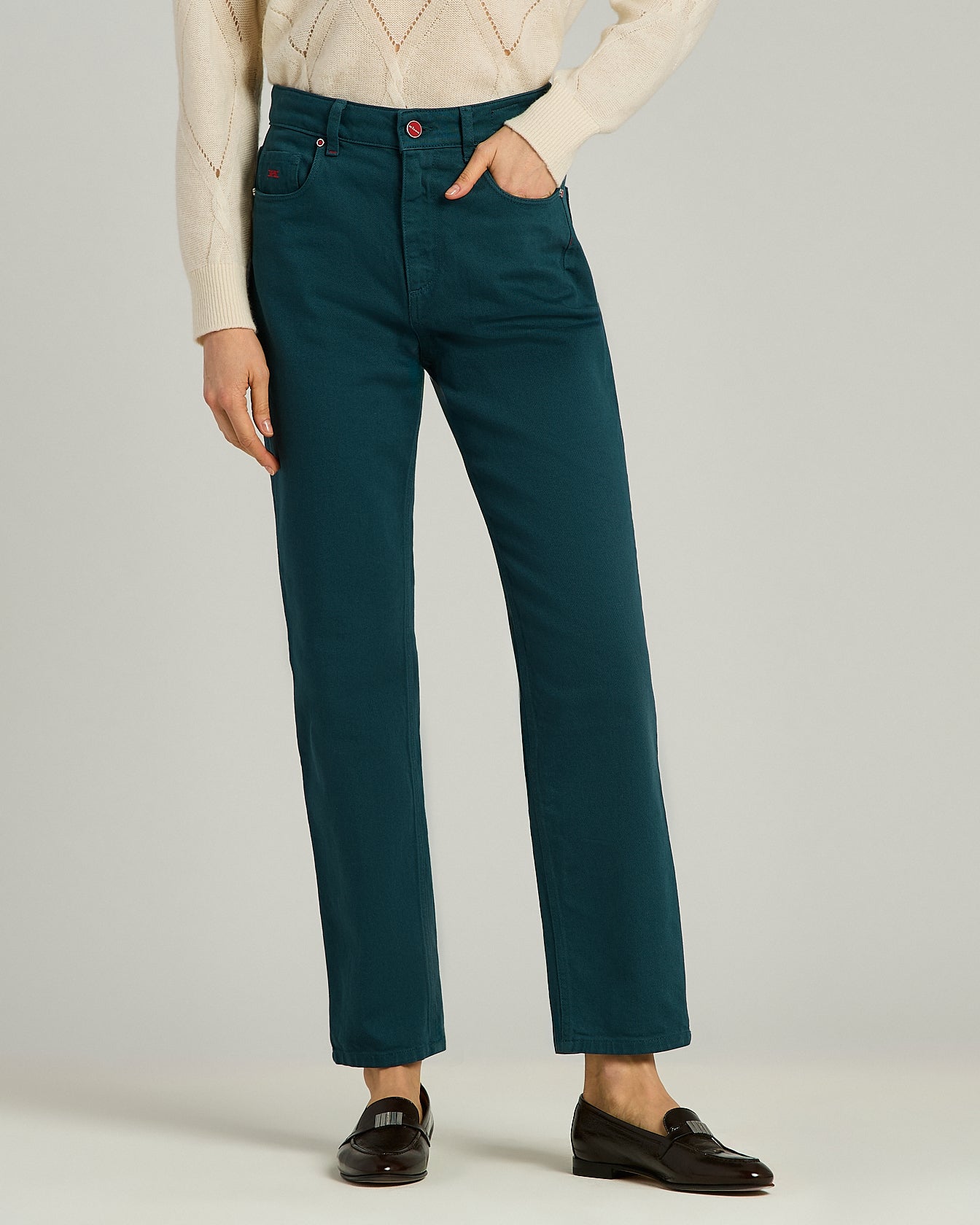 Kiton Jeans Stretch Petrolgrün 5-Pocket Größe 40