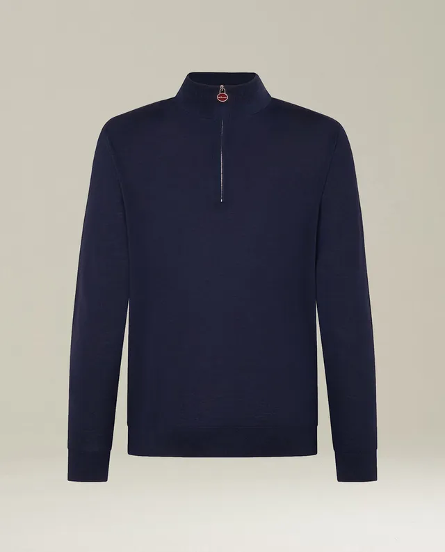 Kiton Knitwear Half-Zip Pullover Wolle Navy Herren