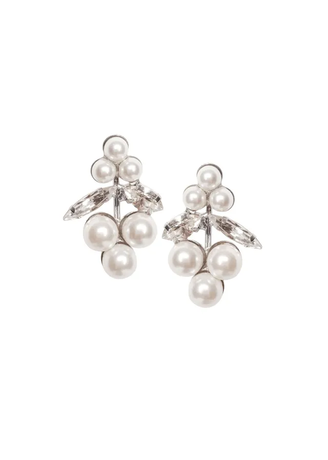 Elizabeth Bower Bud Pearl Ohrstecker Rhodium Kristall Perle