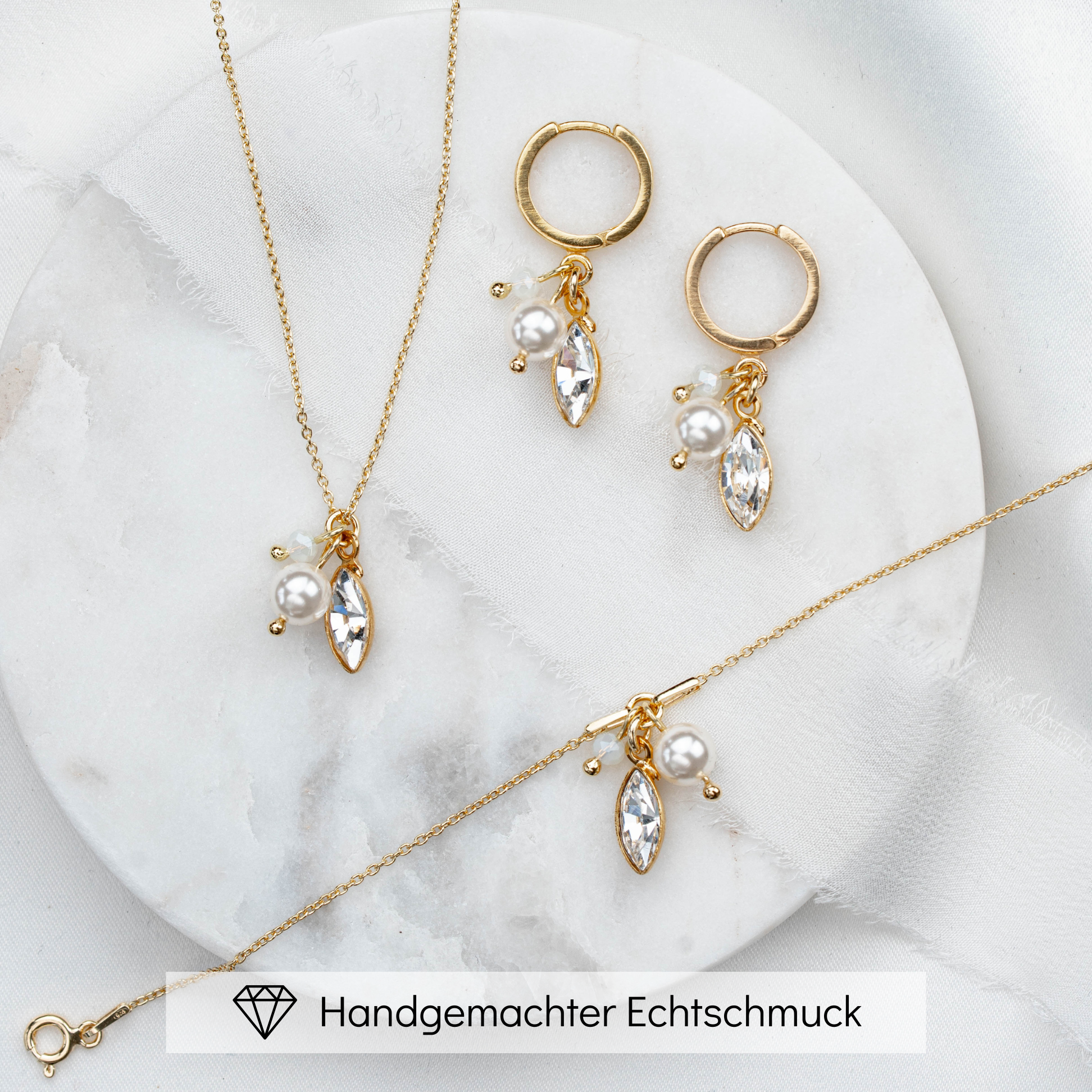 Perlenbräute Kylie Brautschmuck Set Silber white opal 45cm